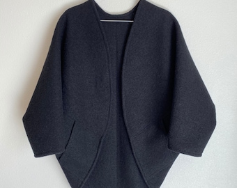 Boiled Wool Kimono Wrap with Pockets