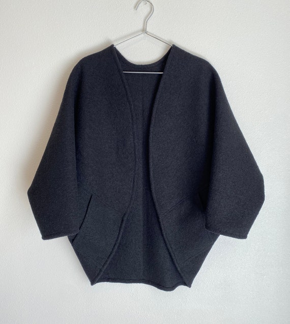 Boiled Wool Kimono Wrap with Pockets