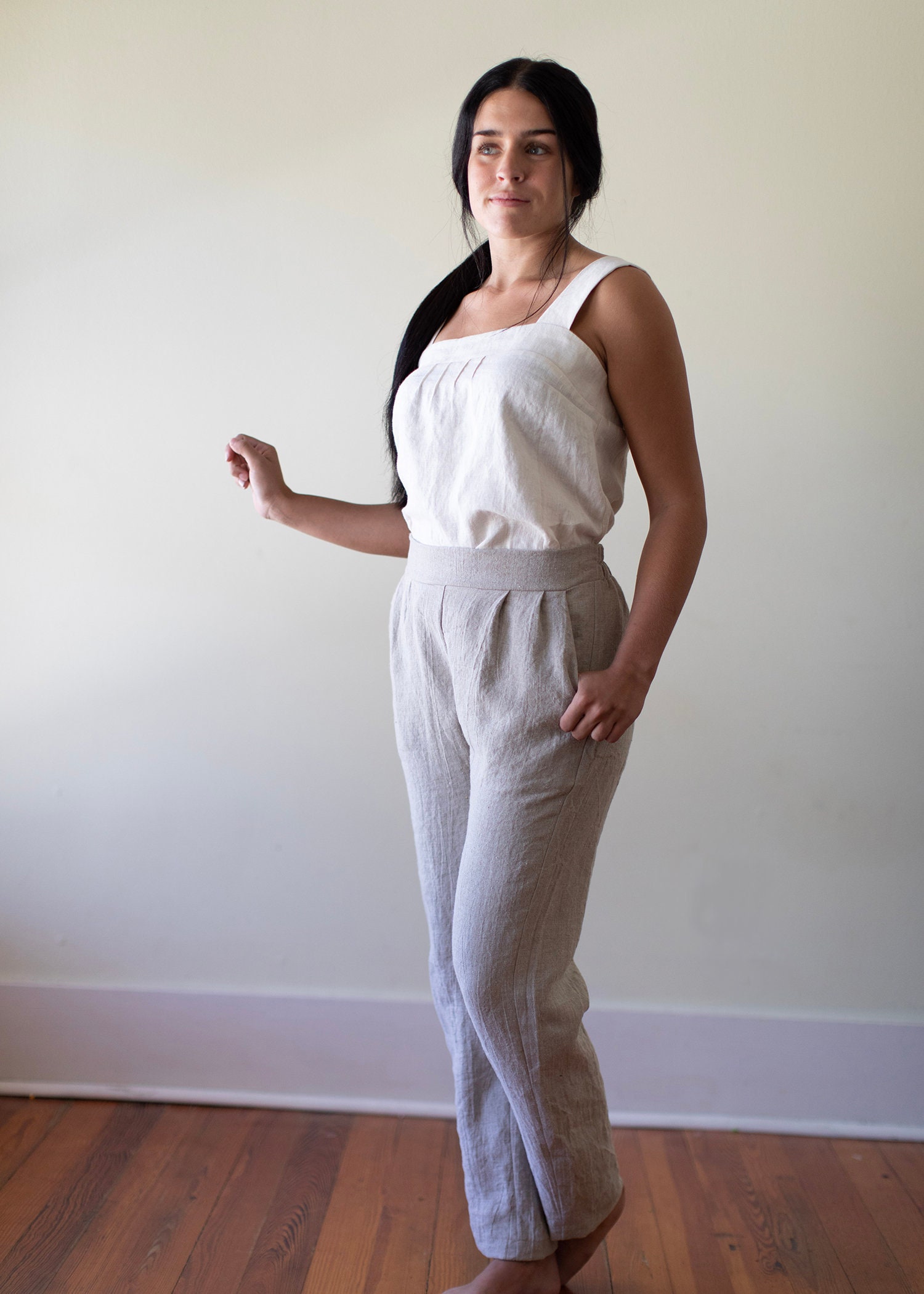 Linen - Pant, Pleated Front with Elastic Back, Ankle, Relaxed Fit, Linen Pant