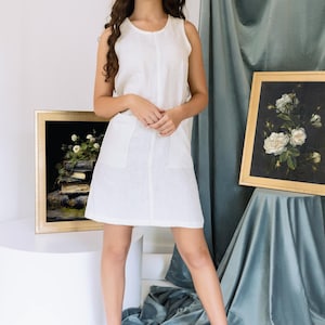 Small Batch & READY TO SHIP - Tank Dress, Standard Length, Scoop Neck, Pockets - Linen Dress