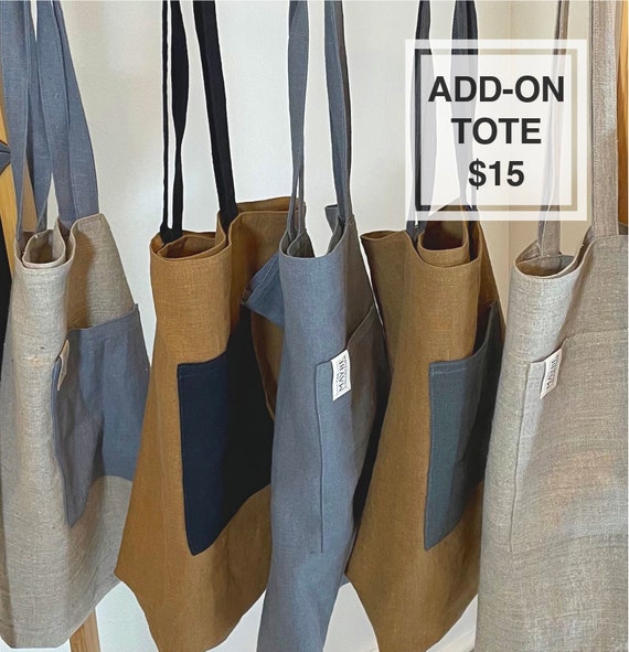 Add-on Tote - Made from SCRAPS/Colors Vary - MarketTote with Pocket, 100% Linen