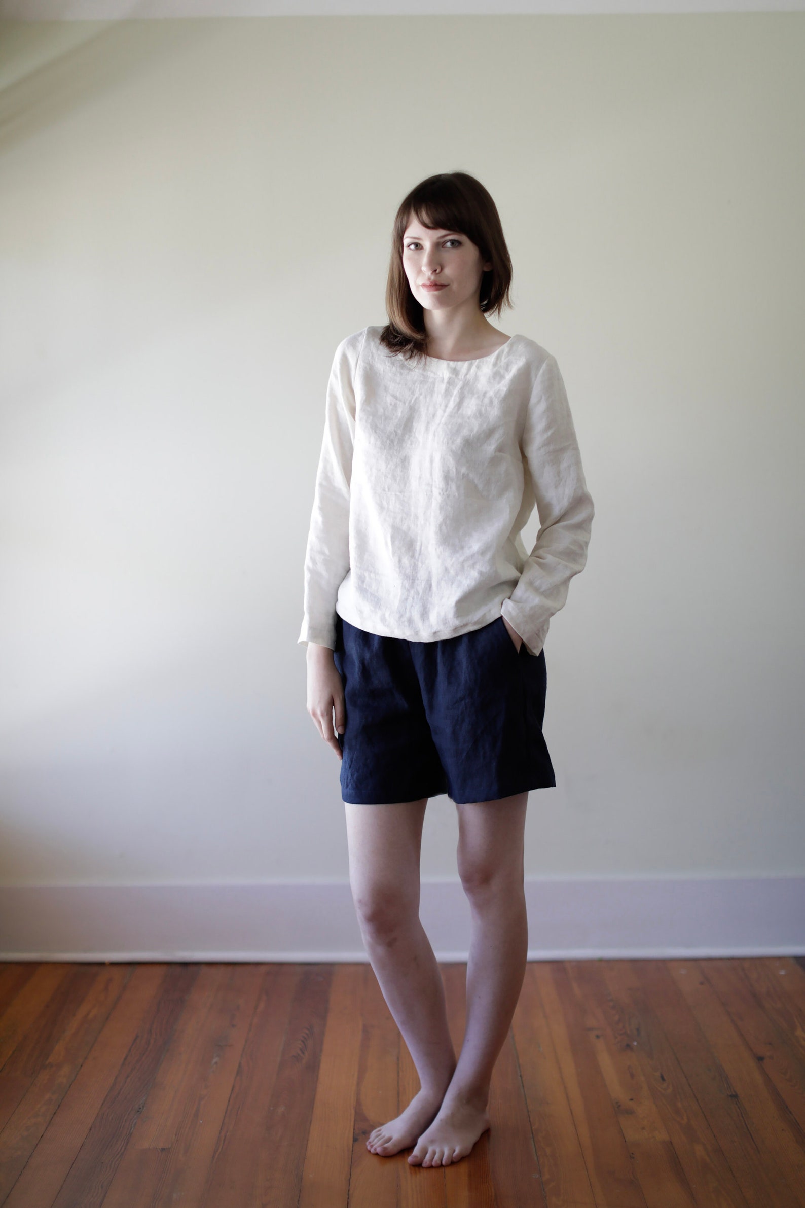 Linen Scoop Neck Long Sleeve Relaxed Fit Linen Top - Etsy