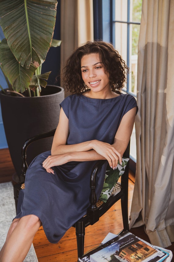 Raw Silk - Boxy Dress, Boat Neck, Relaxed Fit, Silk Noil - Etsy