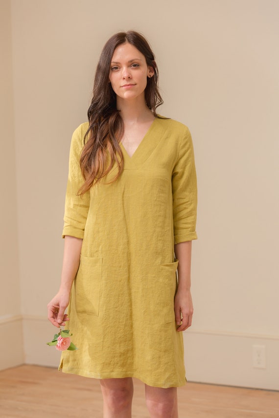 linen dress v neck