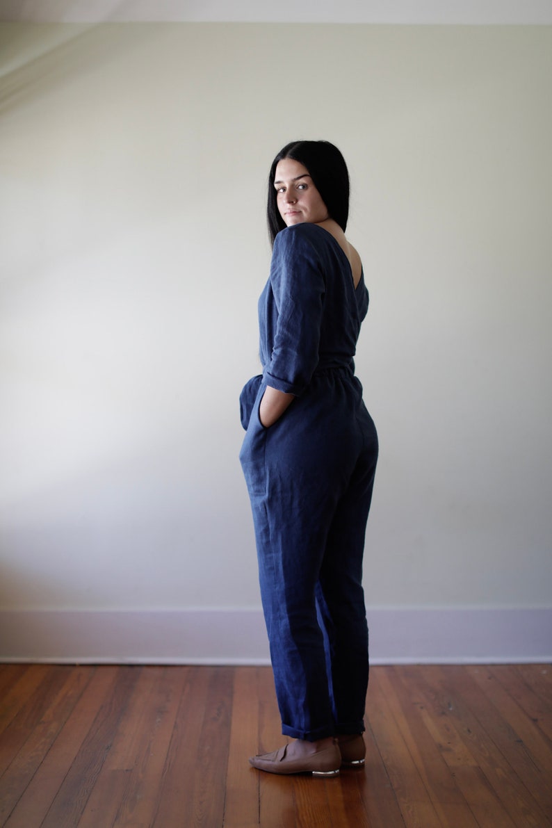 Italian Zippered Wrap Linen Jumpsuit
