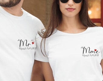 Bijpassend t-shirt voor een koppel, een trouwt-shirt, een Mr & Mrs-shirt, een huwelijksaankondiging, voor het bruidspaar