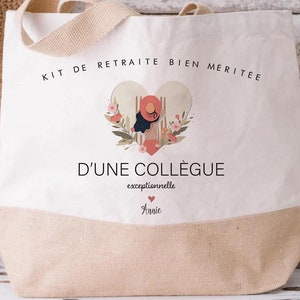 Cabas personnalisé collègue/tote bag retraite collègue cœur terracotta /sac cabas collègue/sac cadeau noël collègue/départ à la retraite