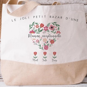 Mom tote bag/Floral Heart Mom tote bag/Jute mom tote bag/Customizable grandma tote bag/Mother&#39;s Day tote bag/Grandma&#39;s Day tote bag/Mom