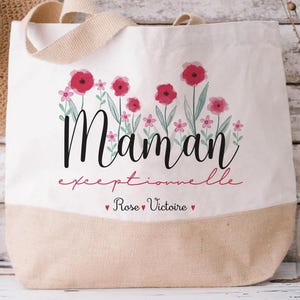 mom tote bag/Floral Heart Mom Tote Bag/Jute Mom Tote Bag/Customizable Mom Tote Bag/Mother&#39;s Day Tote Bag/Mother&#39;s Day Tote Bag/Mom