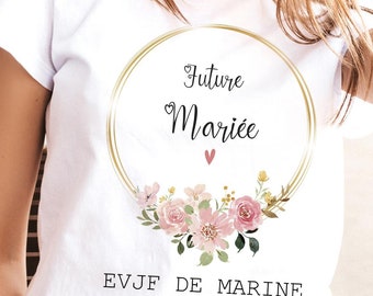 100% organic cotton personalized future bride EVJF t-shirt / bride team t-shirt / EVJF tote bag / EVJF pink flower crown / bride's witness