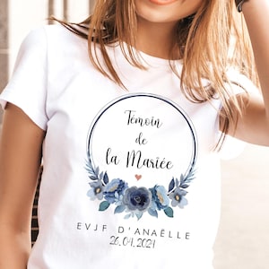 EVJF-T-Shirt aus 100 % Bio-Baumwolle, personalisierbar, zukünftige Braut – Braut-Team-T-Shirt, Tragetasche, Braut-Team-Tasche – EVJF-Blumenkrone