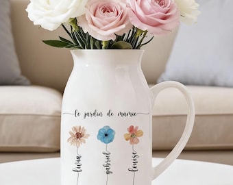 Customizable ceramic vase/Grandmother's Day gift/Personalized vase for mom/Christmas gift for grandma/Grandma's garden