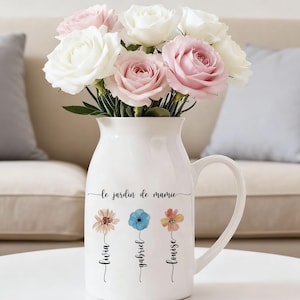 Pot à lait personnalisable/cadeau fête des grands mères /vase personnalisé mamie/vase personnalisé maman/cadeau noël mamie /jardin de mamie