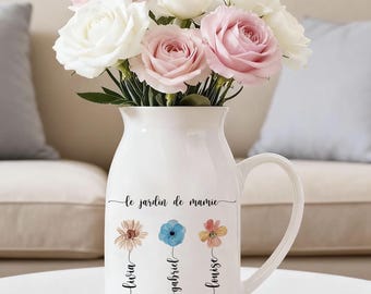 Pot à lait personnalisable/cadeau fête des grands mères /vase personnalisé mamie/vase personnalisé maman/cadeau noël mamie /jardin de mamie