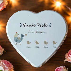 Boite à biscuits personnalisé/cadeau mamie/cadeau mamie poule et ses poussins/cadeau mamie/fête des grands mères /cadeau anniversaire mamie