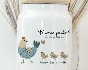 pot en céramique personnalisé mamie/pot personnalisable mamie /mamie poule personnalisé/cadeau personnalisé papi /papi poule et ses poussins