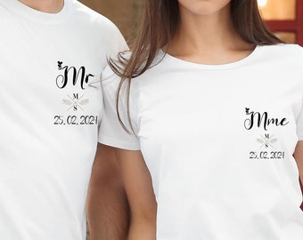 Bijpassende t-shirts voor stellen, trouw-t-shirts, t-shirts voor meneer en mevrouw, huwelijksaankondiging, bruid en bruidegom
