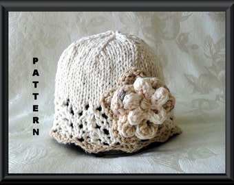 Knitted Hat Pattern Baby Hat Pattern Newborn Hat Pattern Knitting Baby Hat Pattern for Lace Cloche in Neutral Colors: NEUTRAL NUANCE