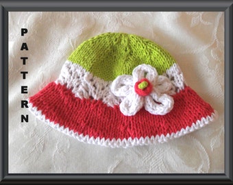 Baby Hat Pattern  Knitted Hat Pattern Newborn Hat Pattern Infant Hat Pattern Flower Hat Pattern Children Clothing: WATERMELON