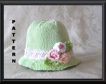 Knitted Hat Pattern Baby Hat Pattern Newborn Hat Pattern Infant Hat Pattern Knitting Pattern for Brimmed Baby Hat: PASTEL ROSES