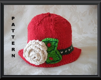 Knitted Hat Pattern Christmas Baby Hat Pattern Newborn Hat Pattern Infant Hat Pattern Knitting Pattern for Brimmed Baby Hat: CHRISTMAS ROSE