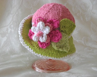 Knitted Baby Hat Knit Baby Bonnet Knitted Baby Beanie knitted babyhat  with flower Knitted Brimmed Baby Hat baby shower knitted baby gift