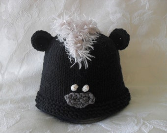 Hand Knitted Baby Skunk Hat Little Stinker Baby Beanie Animal Baby cap halloween baby hat baby shower knitted baby gift gift for new mom