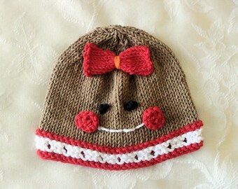 Knitted Baby Hat Knitting Hand Knitted Baby Gingerbread Man Beanie Knitted Baby Beanie Halloween Baby Cap Gingerbread Lady Baby Hat