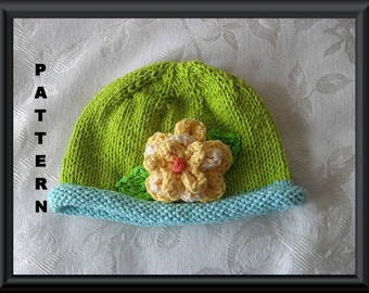 Knitted Hat Pattern Baby Hat Pattern Instant Download Pattern Infant Hat Pattern Knit Hat with Flower Baby Hat with Flower SUBLIME IN LIME