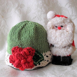 Baby Hat Pattern Knitted Hat Pattern Christmas Pattern Instant Download Pattern Infant Hat Pattern Knit Hat with Flower: VICTORIAN CHRISTMAS image 3