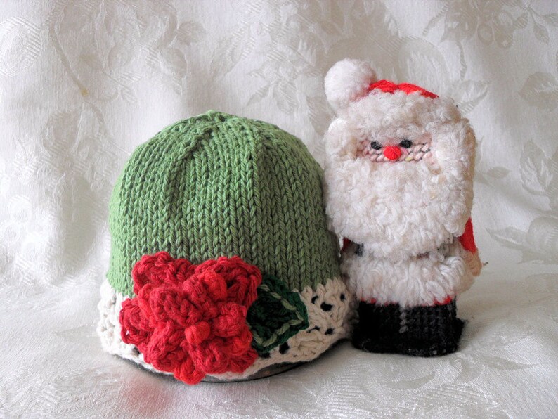 Baby Hat Pattern Knitted Hat Pattern Christmas Pattern Instant Download Pattern Infant Hat Pattern Knit Hat with Flower: VICTORIAN CHRISTMAS image 3