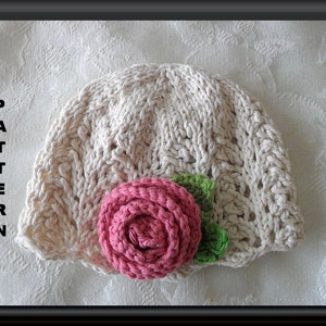 Knitted Hat Pattern Baby Hat Pattern Newborn Hat Pattern Infant Hat Pattern Baby Hat with Rose Children Clothing: LOVELY in LACE with a ROSE image 1
