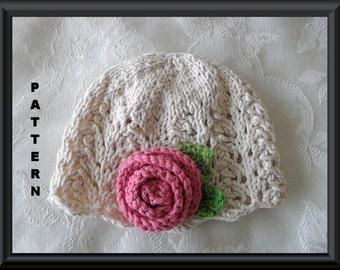 Knitted Hat Pattern Baby Hat Pattern Newborn Hat Pattern Infant Hat Pattern Baby Hat with Rose Children Clothing: LOVELY in LACE with a ROSE