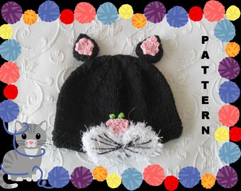 Knitted Hat Pattern Baby Hat Pattern Newborn Hat Pattern Infant Hat Pattern Halloween Baby Hat Black Cat Baby Hat Pattern: BLACK CAT