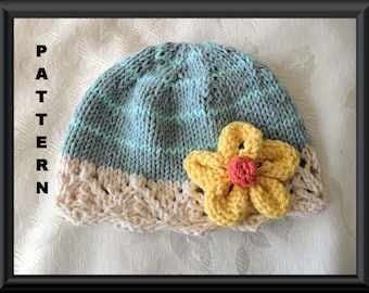 Baby Hat Pattern Knitted Hat Pattern Newborn Hat Pattern Baby Hat with Flower Knit Hat Pattern Newbornm Knitted Hat: DAISY MAIZIE