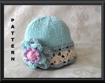 Knitted Hat Pattern Baby Hat Pattern Instant Download Hat Pattern Infant Hat Pattern Baby Hat with Flower Easter Hat Pattern: AM I BLUE