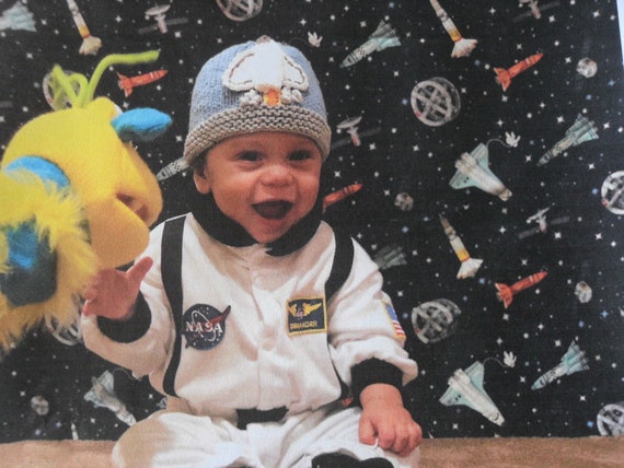 Knitted Astronaut Baby Hat Knitted Baby Cap Baby Beanie Knitted Space Ship  Hat Knitted Rocket Ship Hat Baby Clothing BLAST OFF 
