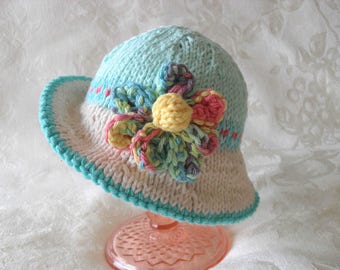 Knitted Baby Hat Knitting Knit Baby Bonnet Knitted Baby Brimmed Hat knitted hat with Flower Baby shower knitted baby gift gift for new mom