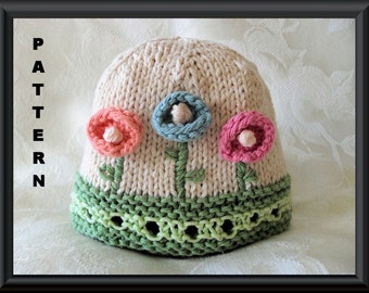 Knitted Hat Pattern Baby Hat Pattern Instant Download Newborn Hat Pattern Infant Hat Pattern Baby Hat with flower: HOW Does Your GARDEN GROW