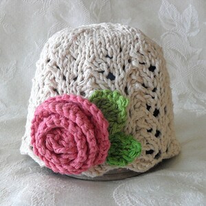 Knitted Hat Pattern Baby Hat Pattern Newborn Hat Pattern Infant Hat Pattern Baby Hat with Rose Children Clothing: LOVELY in LACE with a ROSE image 2