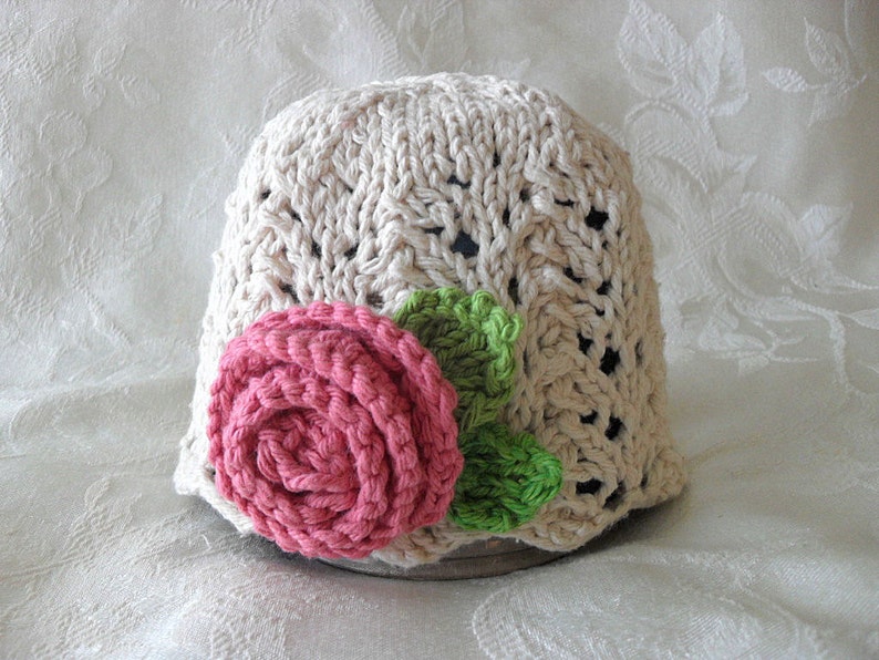 Knitted Hat Pattern Baby Hat Pattern Newborn Hat Pattern Infant Hat Pattern Baby Hat with Rose Children Clothing: LOVELY in LACE with a ROSE image 2