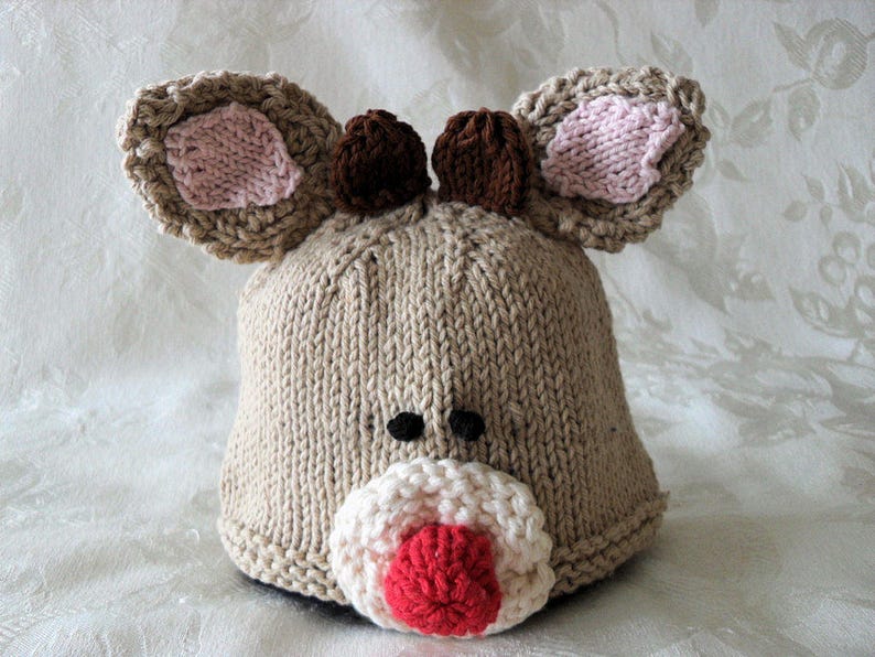 Knitted Hat Pattern Baby Hat Pattern Newborn Hat Pattern Children Clothing Christmas Baby Hat Pattern: RUDOLPH and RUDOLPHIONA image 4