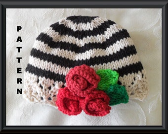 Knitted Hat Pattern Baby Hat Pattern Newborn Hat Pattern Infant Hat Pattern : STRIPES  and ROSES CLOCHE