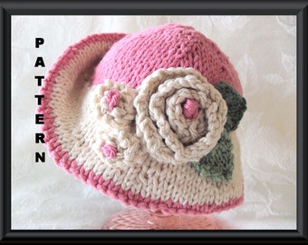 Knitted Hat Pattern Baby Hat Pattern Newborn Hat Pattern Infant Hat Pattern Baby Hat with Flower Hand Knit Baby Hat: IN THE PINK