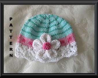 Knitted Hat Pattern Baby Hat Pattern Knitting Pattern for Baby Hat Baby Hats  Lace Cloche Pattern: PEPPERMINT PATTY CLOCHE