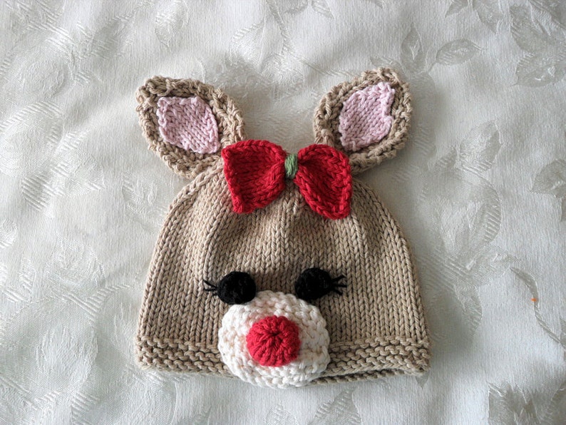 Knitted Hat Pattern Baby Hat Pattern Newborn Hat Pattern Children Clothing Christmas Baby Hat Pattern: RUDOLPH and RUDOLPHIONA image 3