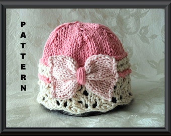 Knitted Hat Pattern Baby Hat Pattern Knitting Pattern for Hat Baby Hats Instant Download Pattern  Lace Cloche with Bow Pattern: GIFT WRAPPED