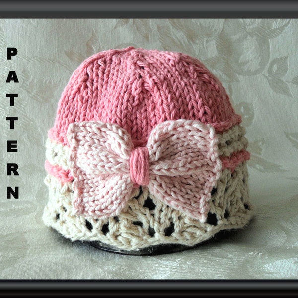 Knitted Hat Pattern Baby Hat Pattern Knitting Pattern for Hat Baby Hats Instant Download Pattern  Lace Cloche with Bow Pattern: GIFT WRAPPED
