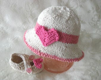 Baby Valentine Bonnet Knitting Knit Baby Hat Hand Knitted  Brimmed  Baby Hat  Hat Valentine Day Baby Hat Knitted Heart Hat baby shower