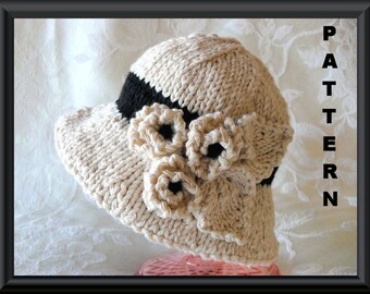 Baby Hat Pattern Knitted Hat Pattern Newborn Hat Pattern Infant Hat Pattern Flowered Hat Pattern Hat with Flowers: EBONY AND IVORY